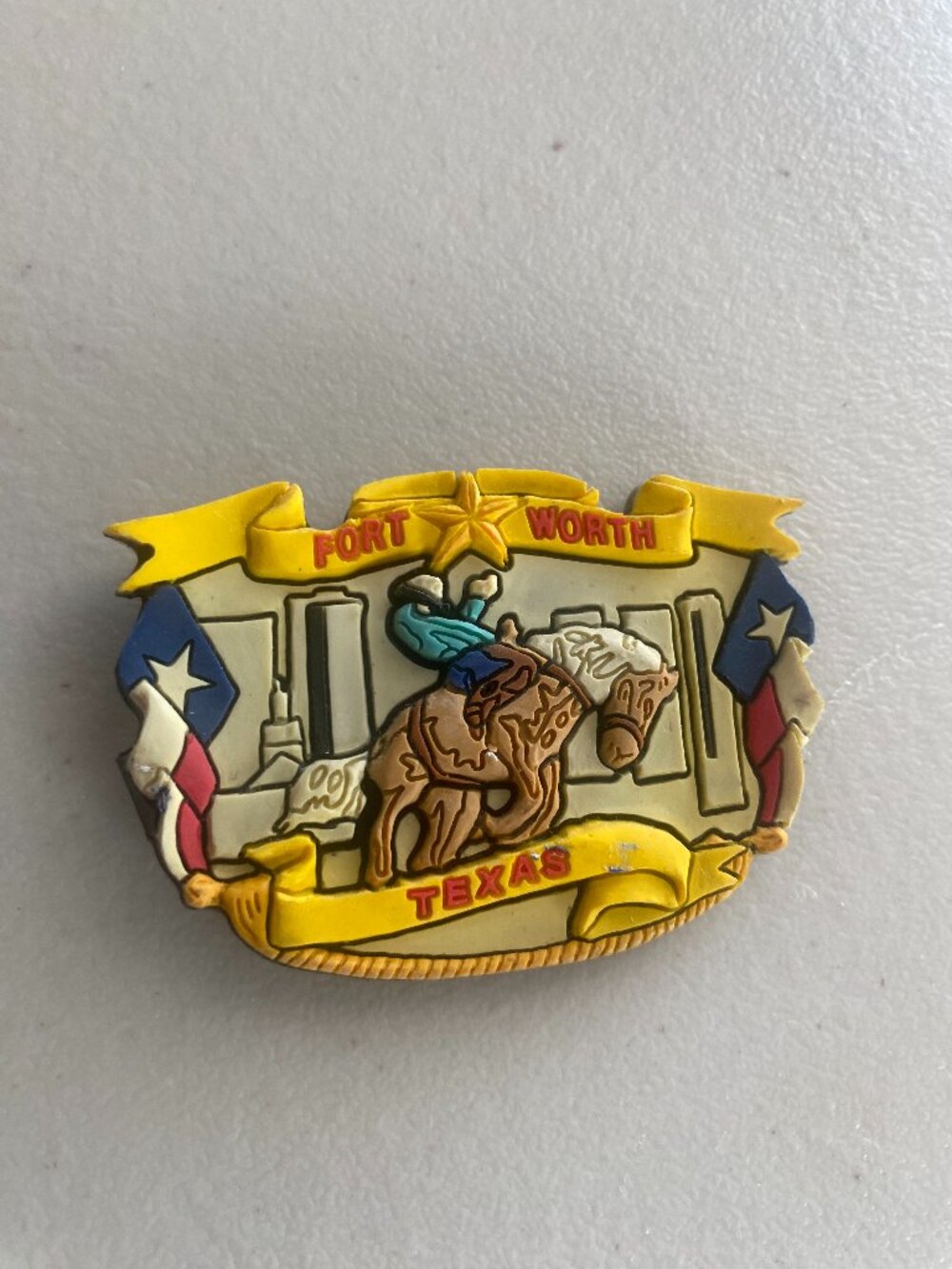 Fort Worth Texas Cowboy Riding Horse Fridge Magnet 2.5 in x 2 in Souvenir